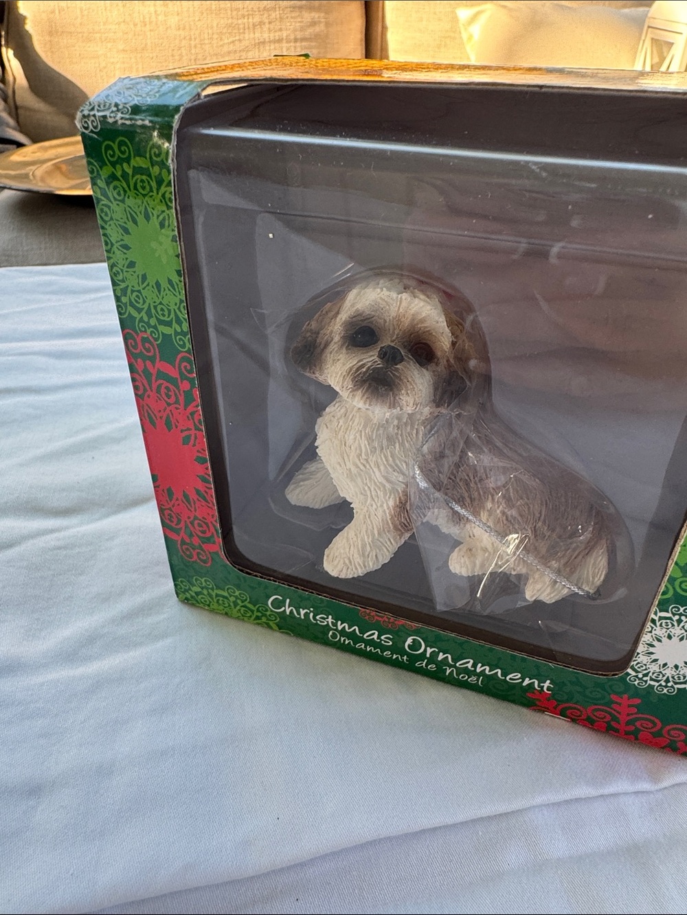 Christmas Ornament Small Pet Dog Figurine - Brown & White